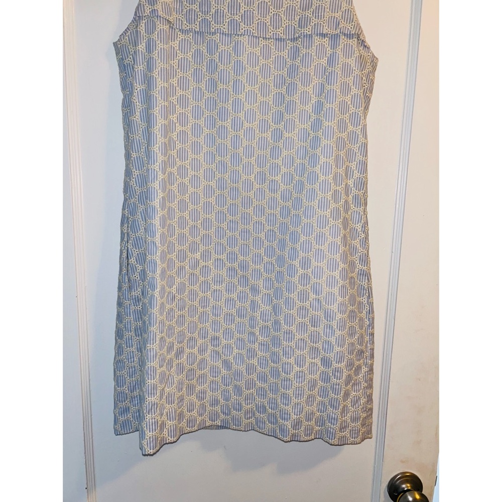 J Crew Size 4 Dress Seersucker Eyelet Blue White Embroidered Sleeveless - Picture 5 of 7